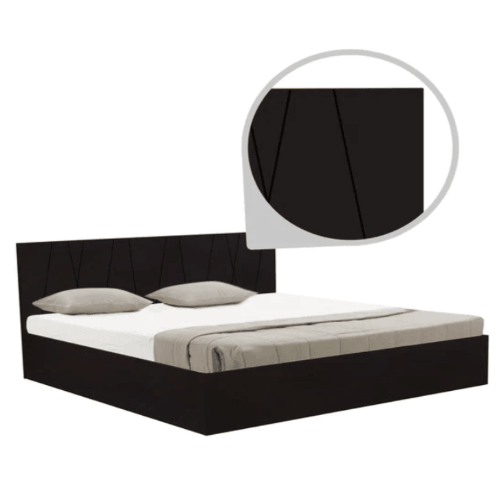 Axis Wooden Bed with Storage in Brown Matte Finish - Teak Inside