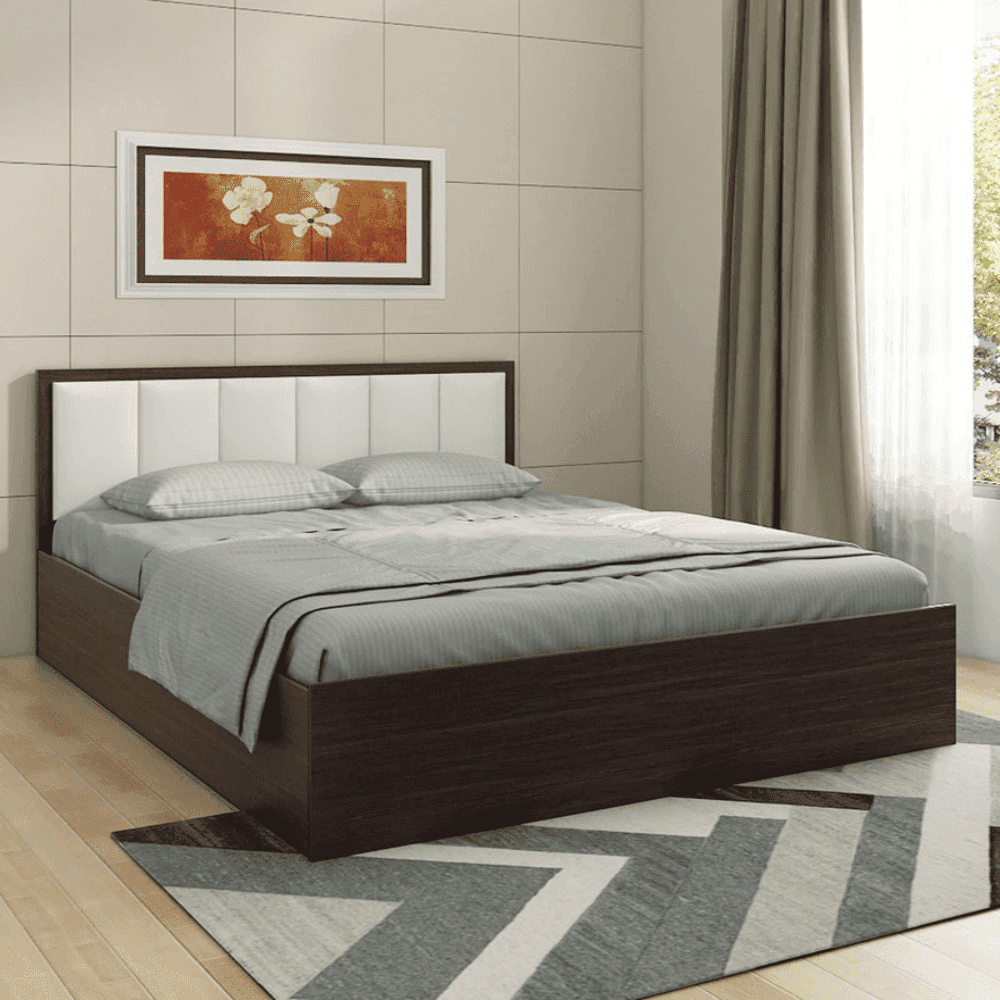 Art Living Upholstered Bed with Storage in Brown Finish - Teak Inside
