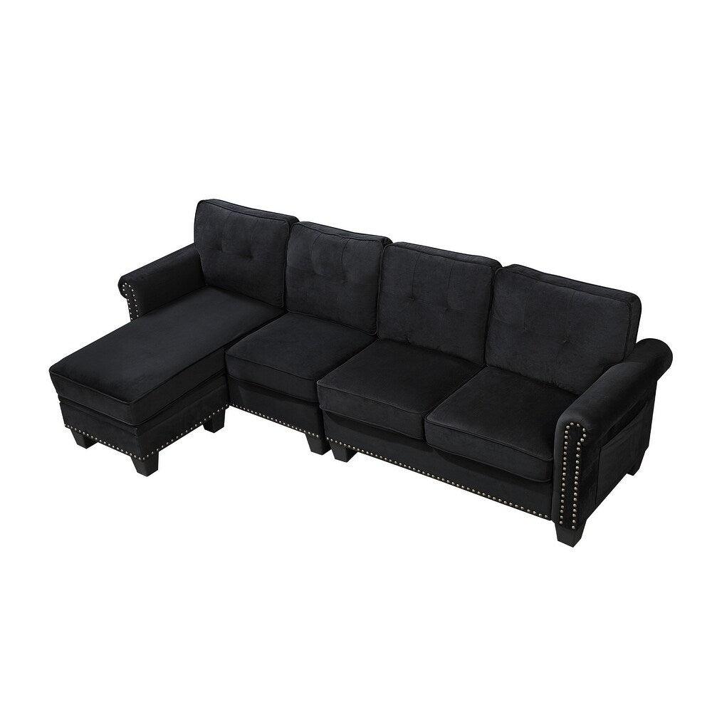 Delray Suede Sectional Sofa in Black - Teak Inside