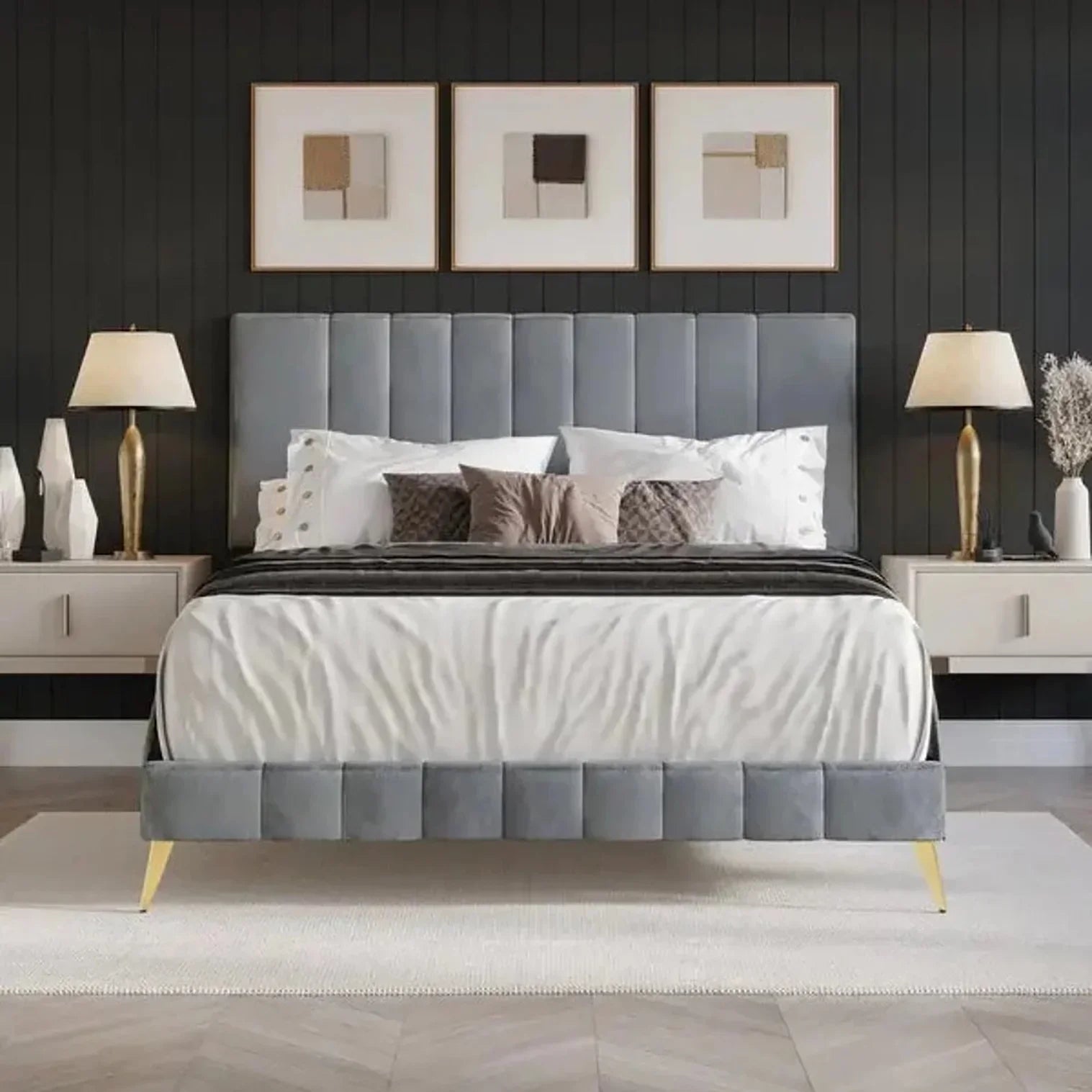 Bravo Luxury Upholstered Bed Without Storage in Suede