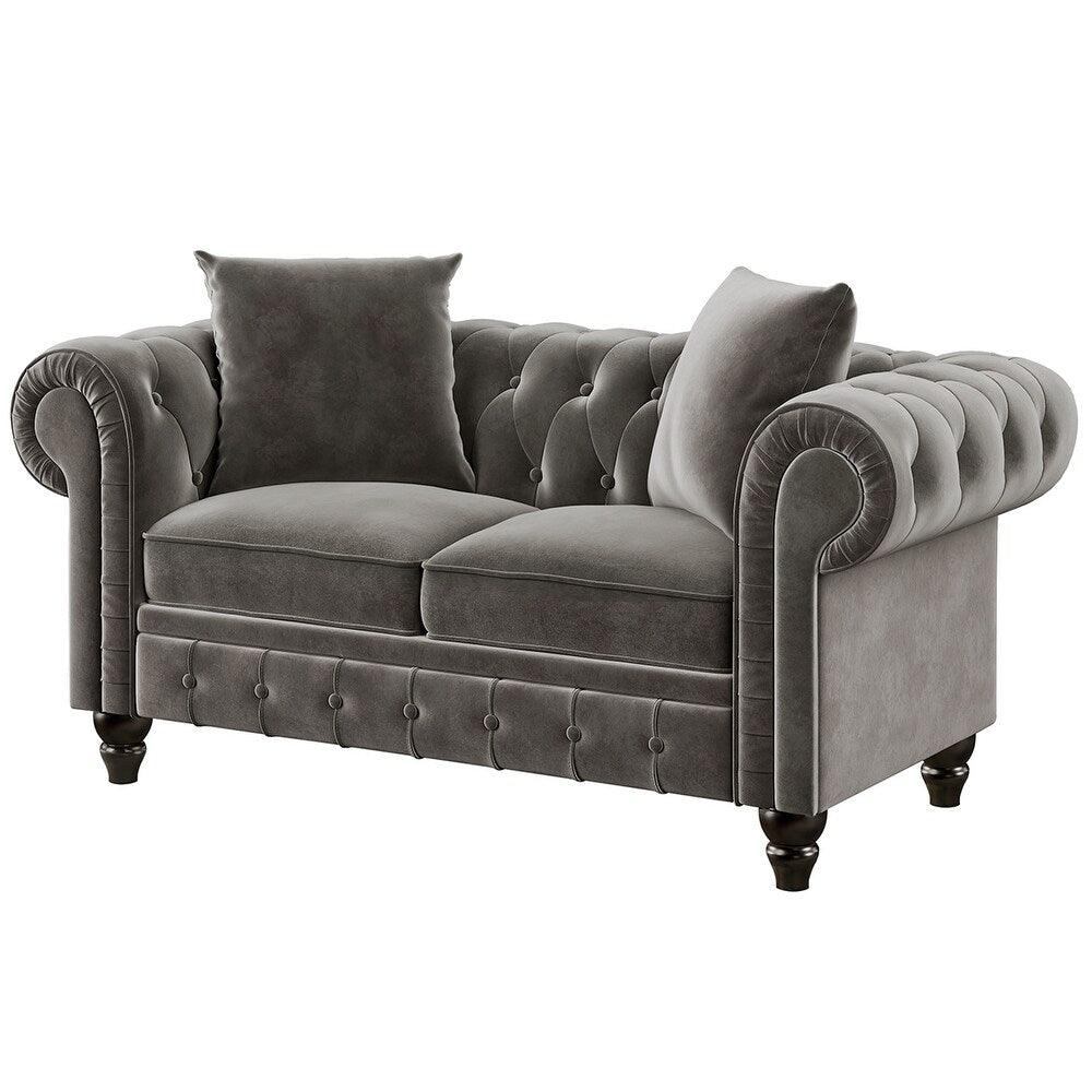 Cosmo Line Chesterfield Sofa Set in Grey - Teak Inside