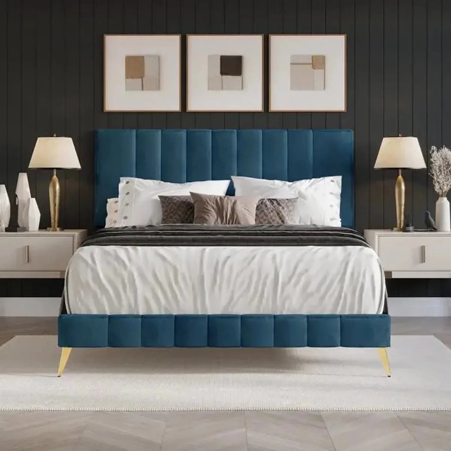 Bravo Luxury Upholstered Bed Without Storage in Suede