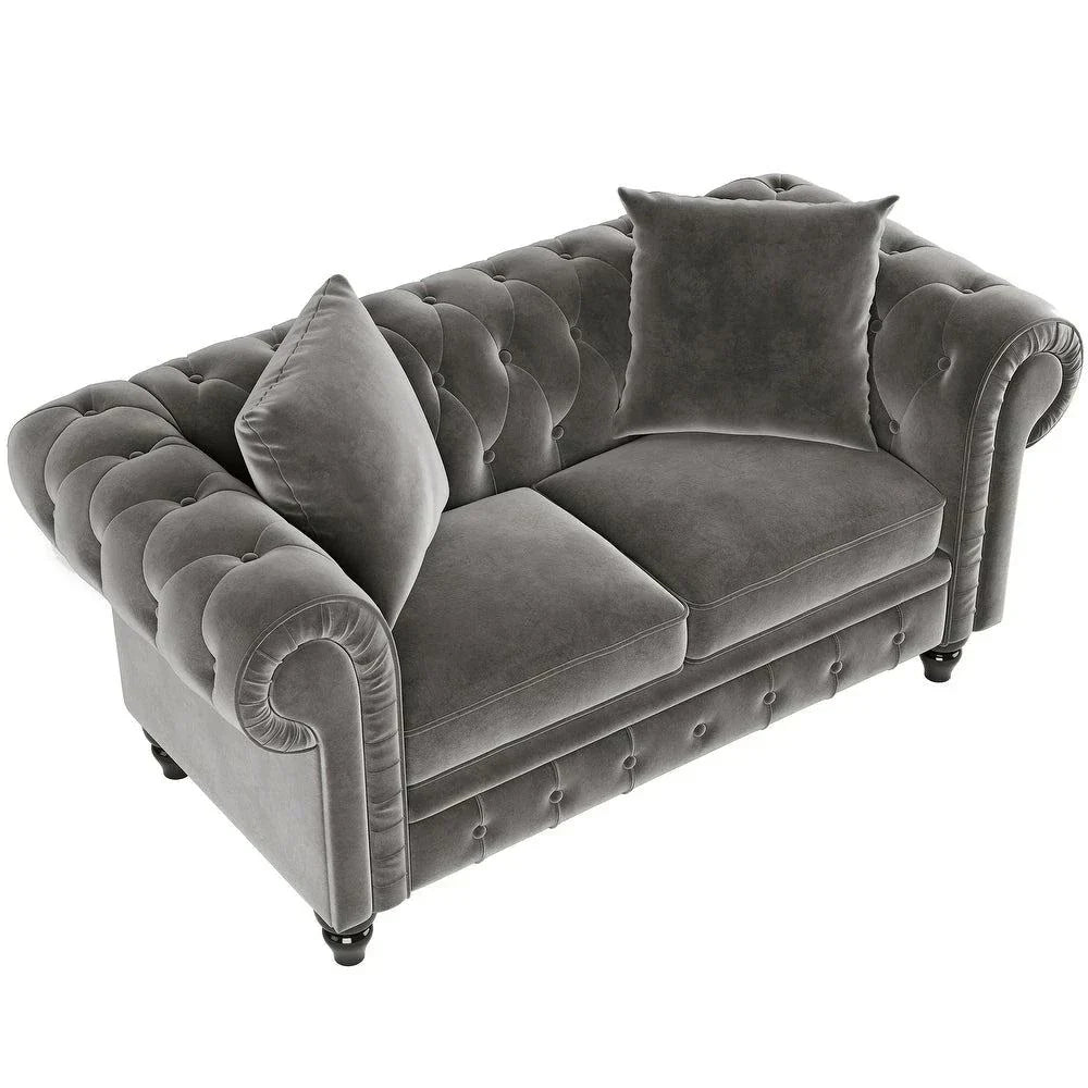 Cosmo Line Chesterfield Sofa Set in Grey - Teak Inside