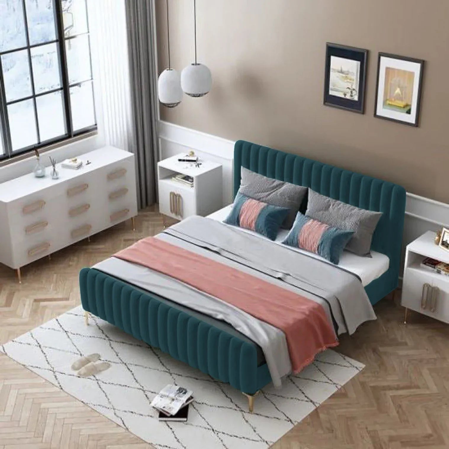 Uniline Pro Luxury Upholstered Bed Without Storage in Suede